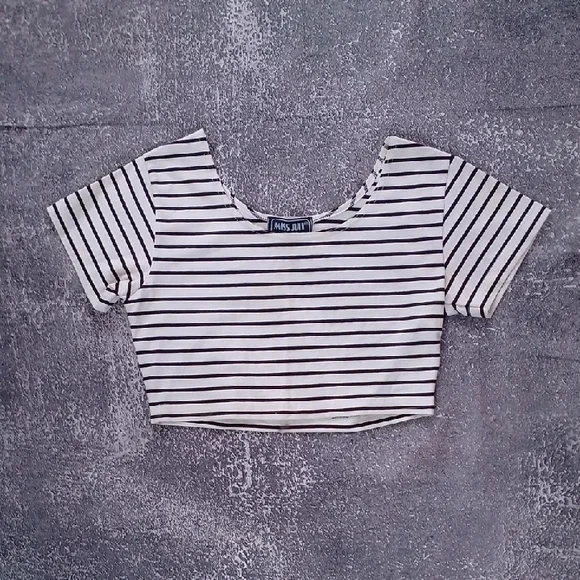 VINTAGE SPICE GIRL STYLE Striped CREAM AND BROWN Crop Top MISS JULI - Picture 1 of 6